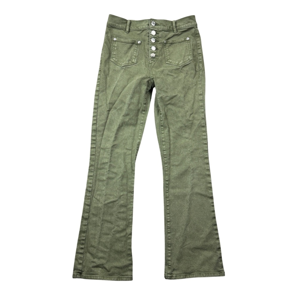LOFT The Kick Crop Pants Women Size 24 00 Olive Green High Rise Button Fly